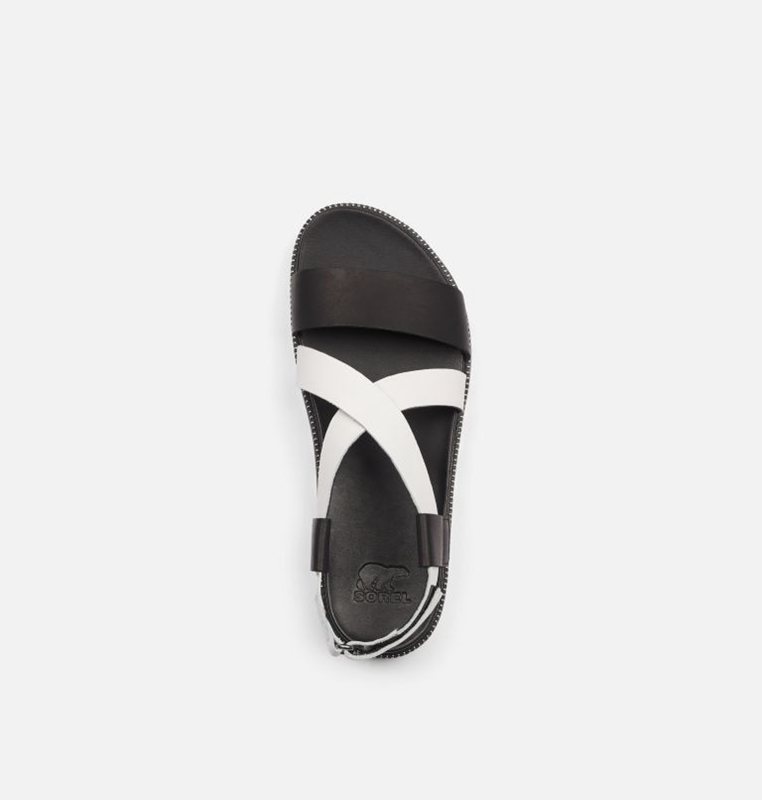 Womens Sandals Black/White - Sorel Roaming™ Criss Cross Flat - 289374-LYM